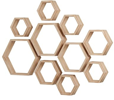 WONFUlity Sechseckige Wandregale Wabenförmige Regale Wandmontierte Holzregale im Landhausstil Wand-Aufbewahrungsregal für Badezimmer, Küche, Schlafzimmer, Wohnzimmer,Flur, Büro, Dekor- Wanddekoration