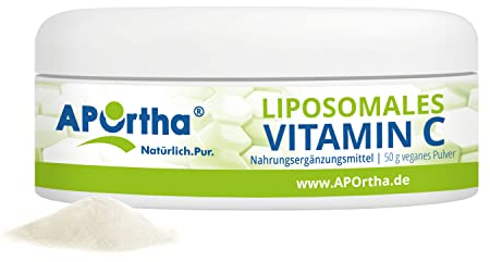 APOrtha® Liposomales Vitamin C mit besonders hoher Bio-Verfügbarkeit, 50g Pulver vegan, Hochdosiert mit 700 mg Vitamin C je Tagesverzehr, 50g Pulver für 50 Tage, vegan, glutenfrei, allergenfrei