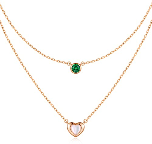 LOUISA SECRET MUTTERTAGSGESCHENK Kette Damen 925 Silber Rosegold Geschichtet Anhänger mit Cubic Zirkonia Mutter-of-Pearl Herz Halsketten Damen Schmuck Geburtstags Geschenk für Sie Valentinstag