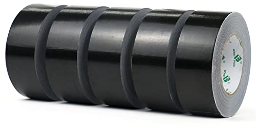 BOMEI PACK Universal - Ruban Adhésif Toilé Noir, Heavy Duty Duct Tape 5 rouleaux 50 mm x 50 m pour les travaux de réparation, fixation, de scellage, d'étiquetage et de rénovation