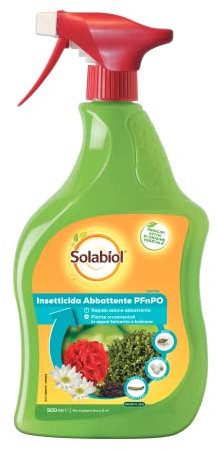 Solabiol Insetticida Abbattente PFnPO, Biologico 2in1 a base di Piretro e olio di colza.Pronto Uso.Elimina afidi, mosca bianca, cicaline, tripidi, cocciniglie, larve di lepidotteri, coleotteri.500 ml
