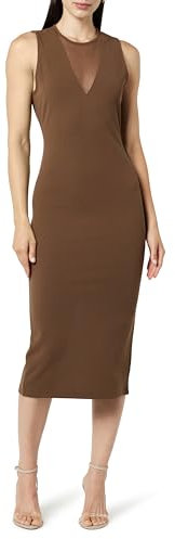 The Drop Joce Minivestido con Escote en Pico y Malla para Mujer, Marrón Café, S