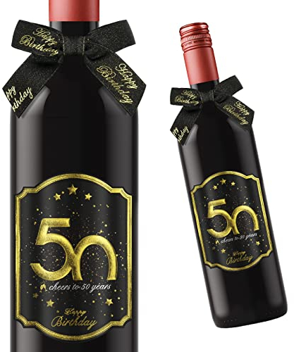 Giftota 2 etichette per bottiglie di compleanno e fiocchi, autoadesive, per spumanti e vino spumante, per 50 compleanni, regalo di compleanno per uomini e donne