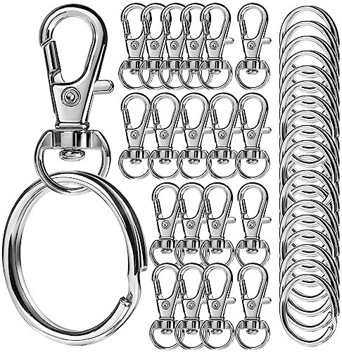 LEOBRO 40PCS Swivel Lobster Clasps, Key Ring Hoop, Keyring Making Kit 20pcs Lobster Clasps and 20pcs Keyring, Key Chain Hooks with Split Rings for Lanyard Jewelry Making Crafts Silver