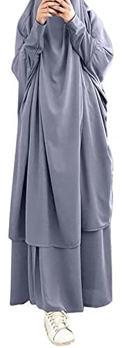 callmo Muslim Kleider Lang Damen Ohne Hijab Langarm Flowy Elegant Sommerkleid Einfarbig Muslimische Kleidung Robe Abaya Islamische Gebetskleidung für Frauen