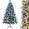 GYMAX 6FT/7FT Pre-Lit Christmas Tree, Hinged Artificial Xmas Tree with 747/1116 Branch Tips, 350/400 LED Lights, Pine Needles, Pine Cones & Red Berries, Holiday Decor Tree, 11 Lighting Modes (6 FT)