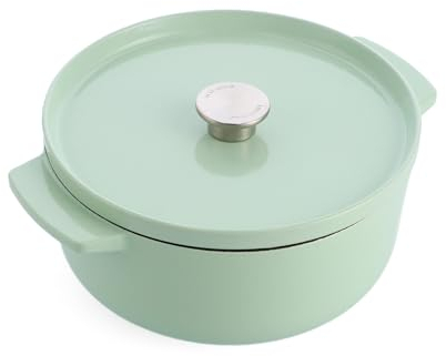 KitchenAid Cast Iron Cocotte in Ghisa Smaltata con Coperchio, Ø 26cm, Rotonda, 5,2L, 6kg, Alta Qualità e Durevole, Cuocere, Friggere, Senza PFAS, Induzione, Manico Ergonomico, Forno 260°C, Pistacchio