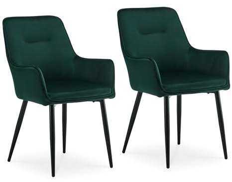 CLIPOP Esszimmerstuhl 2 Stück mit Armlehne Küchenstuhl Polsterstuhl Wohnzimmerstuhl Sessel Sitzfläche aus Samt Loungesessel 2er Set für Esszimmer,Arbeitszimmer,Wohnzimmer,Schlafzimmer,Grün