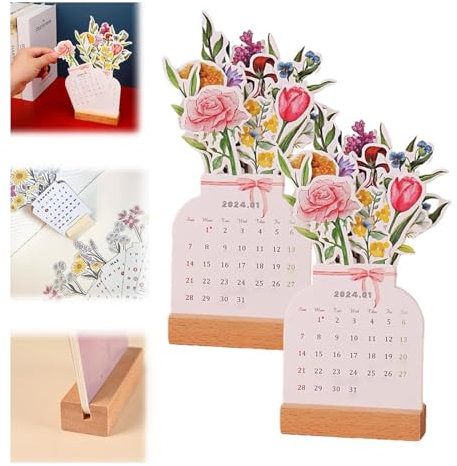 2024 Bloomy Flowers Schreibtischkalender, kreativer Blumen-Schreibtischkalender, Vasenform, Neujahrs-Monatskalender, Planer, Büro-Schreibtisch-Dekor, Heimdekoration (2)
