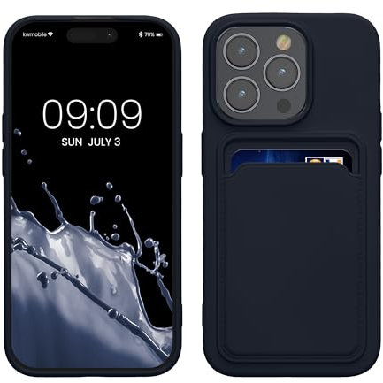 kwmobile Case Compatible with iPhone 15 Pro Case - TPU Phone Cover with Credit Card Holder - Dark Blue