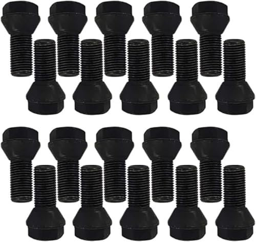 20 tornillos de rueda, perno cónico, negro, M14 x 1,5, 25 mm (cabeza corta)