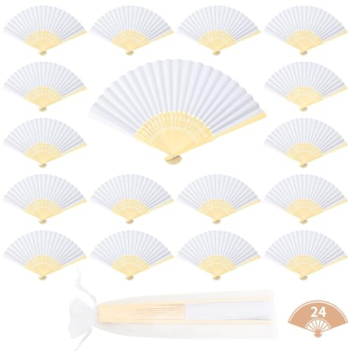 lalago 24 Stück Fächer Weiß Faltbare Handfächer Fächer Hochzeit Bambus Faltfächer Papierfächer Zum DIY Bemalen für Hochzeit Gäste Geschenk Geburttag Party DIY und Wand Dekoration