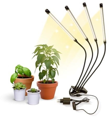 Mobiclinic®, Lámpara de cultivo led, Growflex, 3 modos, 6000k, 10 niveles brillo, Espectro completo, Temporizador, Giro 360º, 40w, Flexible, Plantas interior, Usb (4 cabezales)