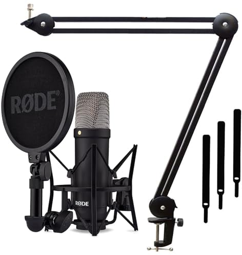Rode NT1 Signature Black - Micrófono de condensador para estudio + trípode de brazo articulado keepdrum MS138, color negro