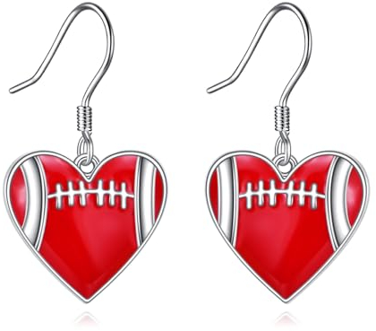 POPLYKE Sterling Silber NFL Fu?ball Herz Ohrringe baumeln hypoallergen Sport Ball Schmuck Geschenke für Frauen Sport-Liebhaber