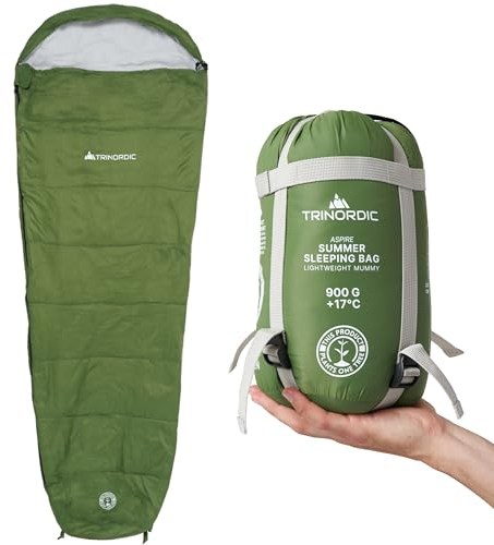 Trinordic 900g Ultraleicht Sommerschlafsack XL – kleines Packmaß mit Anti-Klemm-Reißverschluss – Mumienschlafsack Outdoor für Erwachsene, ideal für Camping, Wandern & Bikepacking