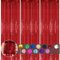 3pcs Tinsel Red Glitter Foil Door Curtain, 3.2x6.5ft Metallic Foil Fringe Curtain Streamers Shimmer Curtain Tassel Backdrop Decorations for Birthday Christmas Party