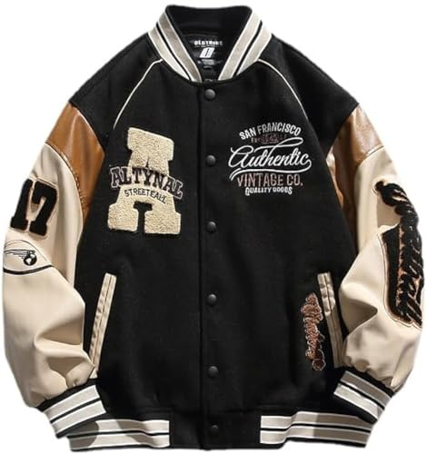 Hommes Femmes de Y2K Lettre Spliced Baseball Varsity College Veste Unisexe Campus Veste Coupe régulière Casual Biker Baseball Veste