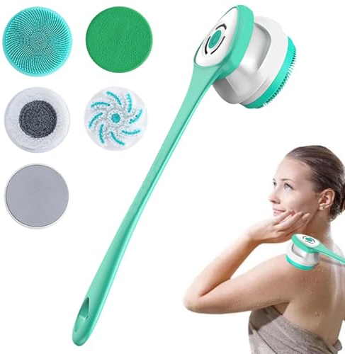 Spazzola elettrica per il corpo, spazzola per la schiena con 5 cuciture: spazzola per la schiena con manico lungo IP67, impermeabile a 3 velocità, spazzola per la pulizia della spa doccia esfoliante
