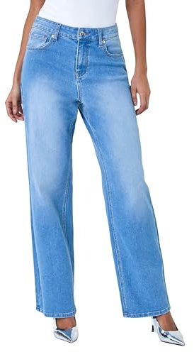 Roman Originals Wide Leg Jeans for Women UK Ladies Denim Trousers Palazzo Pants Jeggings Stretchy Cotton Summer Winter Autumn Spring Smart Office Work Party Flattering Bottoms - Blue - Size 10