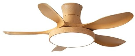 Ventilatore da Soffitto con Luce e Telecomando Silenzioso, Ventilatore da Soffitto a 5 Pale in Legno per Interni ed Esterni, Motore CC Reversibile con Temporizzazione Intelligente a 6 Velocità(28cm/11
