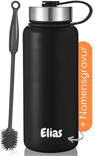 Milu® Trinkflasche mit Gravur personalisiert - als Geschenk-Idee Ostern, Vatertag, Muttertag, Weihnachten, Einschulung, Liebesgeschenk, Geburtstag Frauen und Männer Mama Papa Kinder (1000ml + Gravur)
