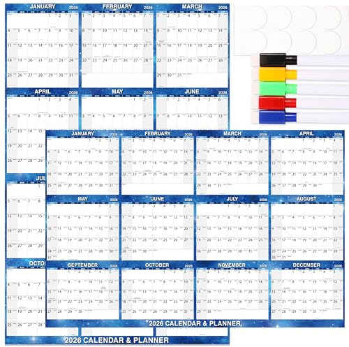 Trocken abwischbarer Kalender 2025 – Großer, trocken abwischbarer Kalender für die Wand, 78,9 x 129,9 cm, Jahreswandkalender von Januar bis Dez. 2025, wiederverwendbarer laminierter Kalenderplaner,