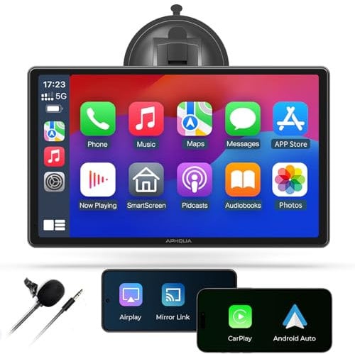Écran Carplay pour Voiture, 9 Pouces sans Fil A-pple Carplay et autoradio Android Auto avec Microphone Externe, écran Tactile Portable de Lecture de Voiture avec Navigation GPS/Bluetooth/FM/AUX/USB