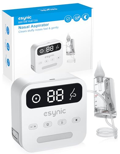 eSynic Aspiratore Nasale Elettrico per Neonati con 9 Livelli di Aspirazione Regolabili, LCD Aspiratore Moccio per Bambini Ricaricabile con Contenitore e Luce, Becco in Silicone Alimentare Lavabile
