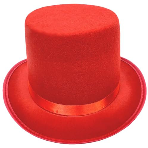 Itkcozcg Mode-Accessoires, Rollkrempe, hoher Zylinder für Erwachsene, Bowler-Hut, Zaubererhut, Halloween, Party, Cosplay, Kostüm, Bühnenshow, Kopfbedeckung, rot, Size reference picture