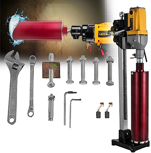 Diamond Coring Machine - Max Diam 6in Core Drill Rig 1600 RPM Concrete Stand Base, Overload Protection, Dual Use Wet/Dry Cooling, Punching/Drilling Machine