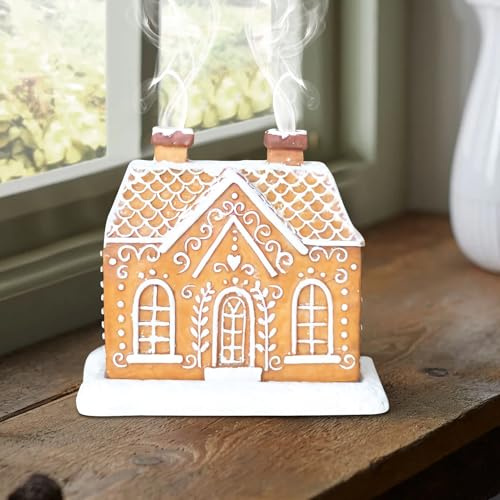Räucherhaus Weihnachten Räuchergefäß Räucherkerzenhalter, Räucherhäuschen Weihnachtshaus Lebkuchen Schnee Haus Räucherkerzen Räucherkegel Halter, Harz Weihnachtskabine für Hause Büro