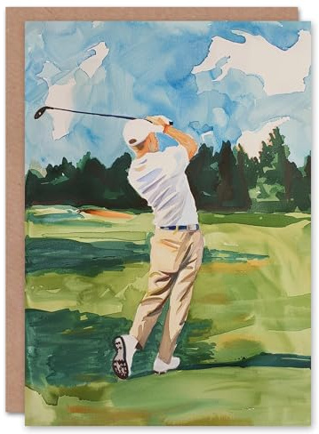 Artery8 Golfer Golf Course Golfing Sport Watercolour For Him Man Birthday Card