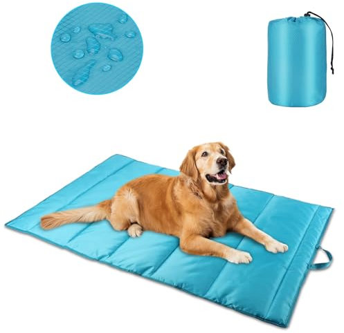 FHTONGE Hundedecke für Unterwegs, 120×70 cm Wasserdicht Hundematte Waschbar Hundekissen für Mittelgroße & Grosse Hunde, Faltbare Reisedecke Hund Camping Veranda Terrasse Outdoor Indoor(Blau)