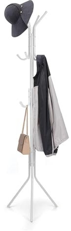 CROWNSHOP Coat Rack with 12 Hooks - 3 Tier Freestanding Metal Hanger Clothes Stand - Multifunctional Handbag Jacket Corner Coat Rack for Living Room Bedroom Corridor - White - 175CM