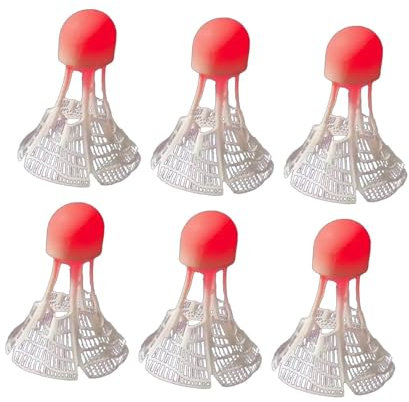 Harilla 6 Stück Badminton-Federbälle mit LED-Beleuchtung, Winddichte Badminton-Federbälle mit Licht für Parks, Hinterhof, Garten, Nicht wiederaufladbar, Rot