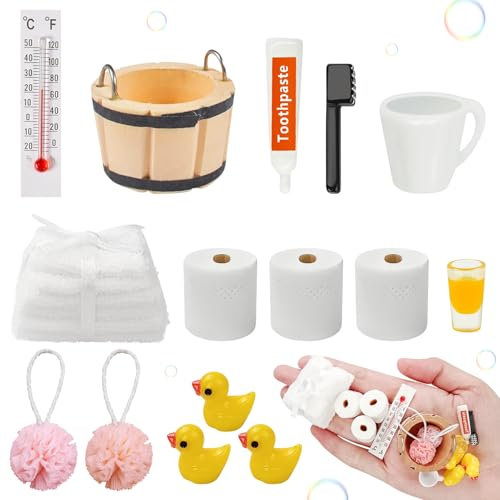 Wichtel Zubehör, 15pcs Miniatur Wichtelzubehör Bade-Set, Miniatur zubehör, Wichtel Wasch Set, Miniatur Wichtel Zubehör, wichtel zubehör Weihnachten, Badeutensilien für Wichteltür Weihnachten Deko
