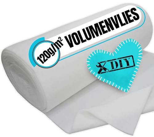 Volumenvlies 120g /m² Polstervlies - 160 cm BREIT 12mm 1,2 cm dick 1.6qm - Vlieswatte Diolenwatte Quilt Vlies - Öko-Tex® Standard 100