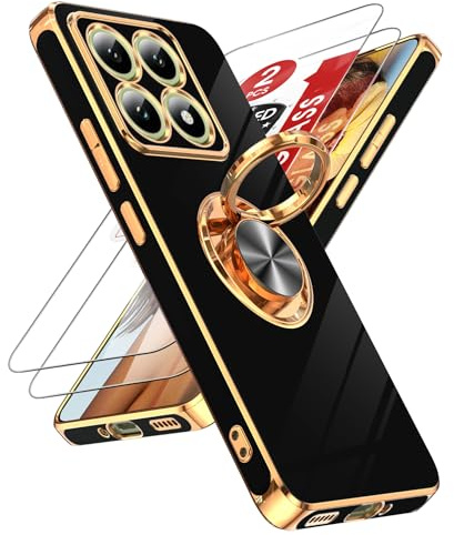 LeYi Coque pour Xiaomi 14T/14 T 5G avec 2 Verre Trempé Vitre Protection et Anneau Telephone Rotatif à 360°, Mince en TPU Souple Etui Antichoc Housse pour Xiaomi 14T 5G - Noir