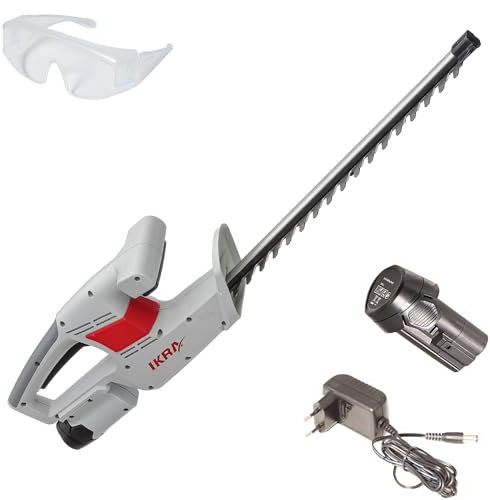 IKRA Taille-haie sans Fil IAHS 1240 avec Batterie et Chargeur, léger 2kg, Lunettes de sécurité Incluse