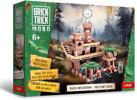 Trefl - Brick Trick, Moro Militärstützpunkt/Military Base Baue aus Ziegeln | Für Kinder ab 6 Jahren, ÖKO-Bausteine aus Ziegeln, wiederverwendbar, Kreativset, 100 % natürliche Ziegel, über 340