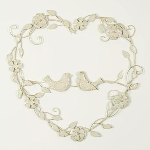 Metal Ivory Heart Birds Flowers Wreath Antique Shabby Chic Wall Decoration French Country Style Gift