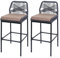 Mendler Lot de 2 tabourets de Bar Rope HWC-O21, Coussins d'extérieur en Corde tressée métal - Anthracite, Coussin Taupe