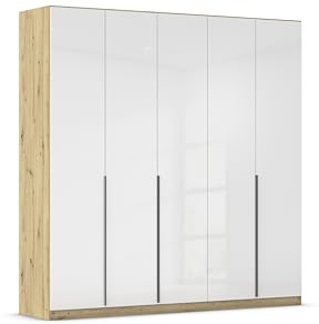 Rauch Möbel Alabama, Schrank, Hochglanz Weiß/Eiche Artisan, Breite 226 cm | Kleiderschrank, 5-türig, Zubehör Basic, für Schlafzimmer, Kinderzimmer, Homeoffice, Garderobe, Flur