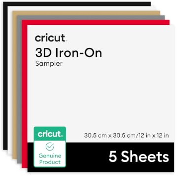 Cricut 3D Iron-On Vinyl, Bold Pack, 30.5 cm x 30.5 cm (12 in x 12 in), 5 pcs | HTV Heat Transfer Vinyl