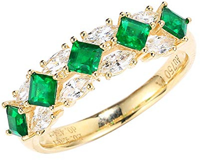 Stfery Ring Gold 18 Karat Damen, Hochzeitsring mit Smaragd in Quadratschliff, Diamantring Echte Goldschmuck, Gr.54 (17.2)