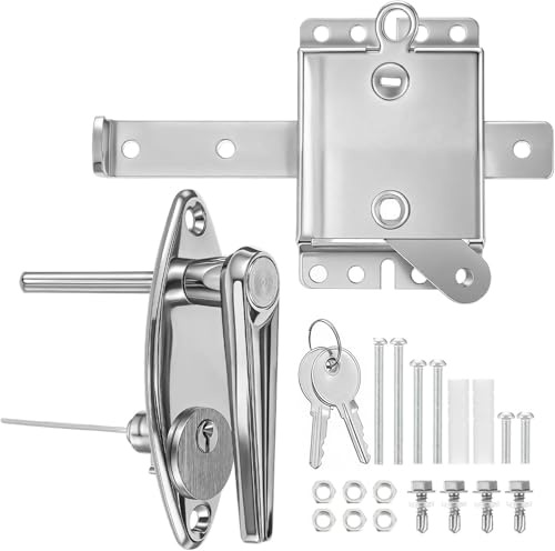 Btstil Garage Door Lock Kit, L-Handle Lock with Inside Slide Lock Latch Keys, Garage Door Repair Parts Replacement Hardware Kit with 2 Keys