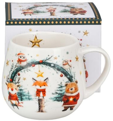 DUO Porcelain - Tasse de Noël Christmas Cuties - Porcelaine New Bone China - Motif animaux de la forêt - Boîte décorative incluse