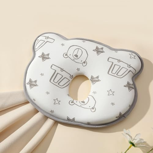 AQCQDQ Babykissen Kopfkissen, Maschinenwaschbarer Memory Foam Reisekissen, Kissen Gegen Flachkopf-Syndrom, für Baby Kleinkinder Nacken Lenden und Kniestütze (26x22 cm,Auto Bär)