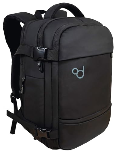 OcioDual Handgepäck Rucksack 40x30x20 für Ryanair, Kabinenrucksack für Eurowings, erweiterbar von 17 auf 20 cm, Laptop Rucksack aus hochwertigem wasserabweisendem Polyester, Schwarz